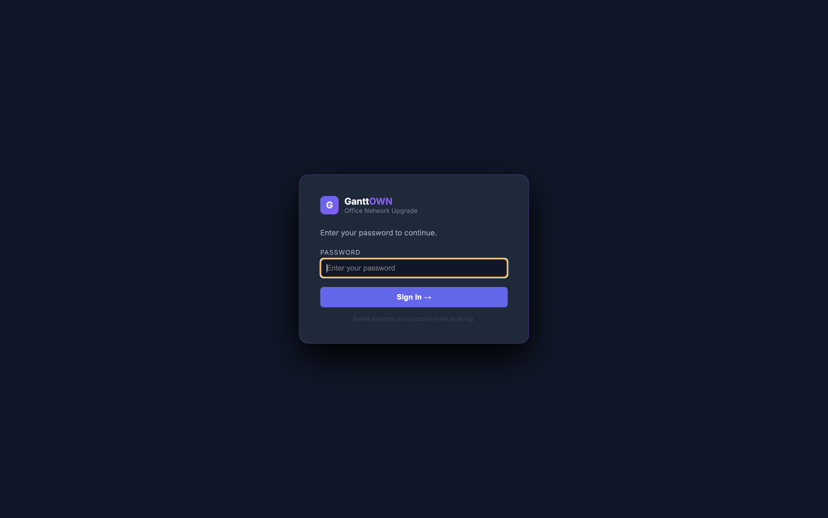 Project login screen