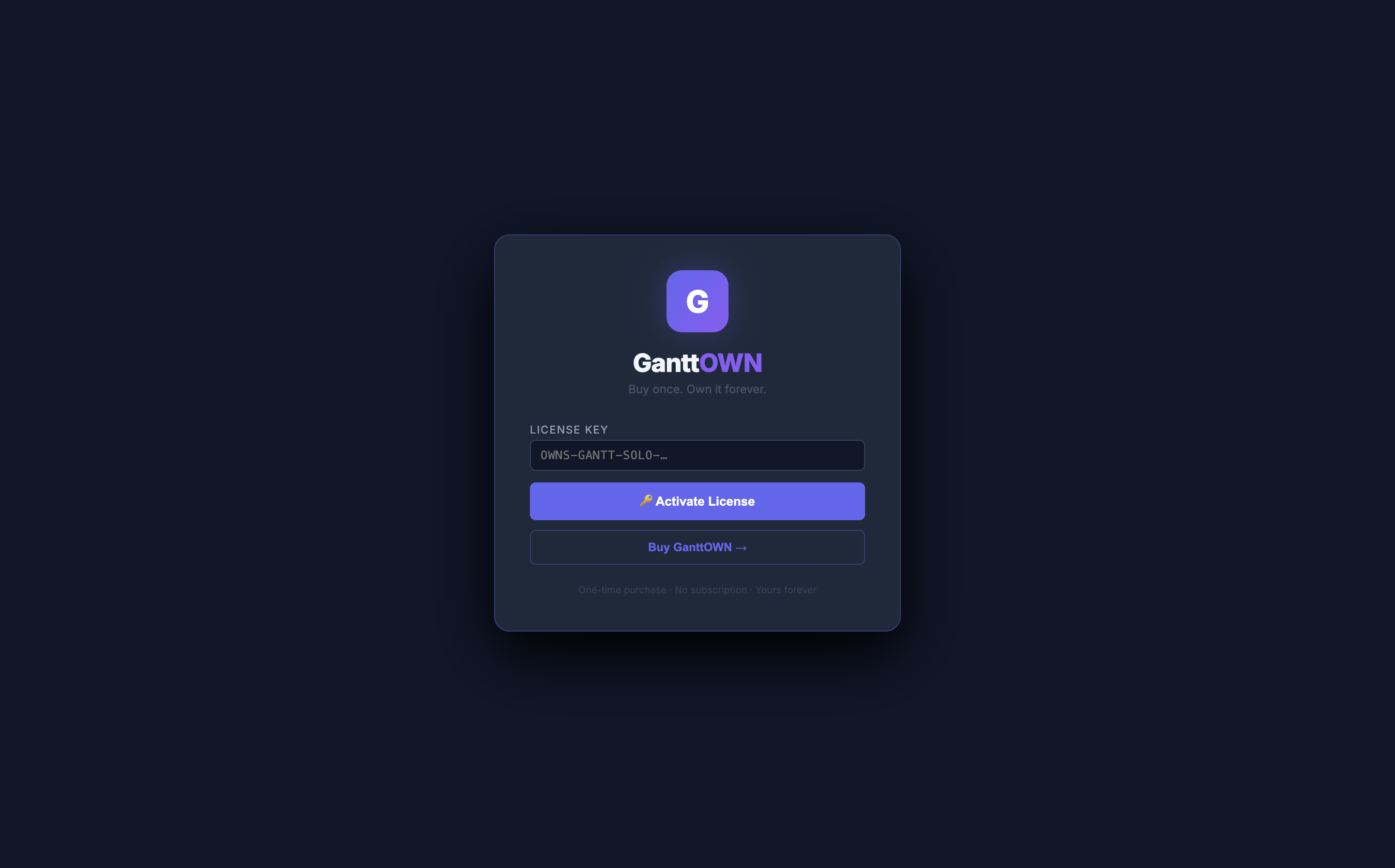 License screen