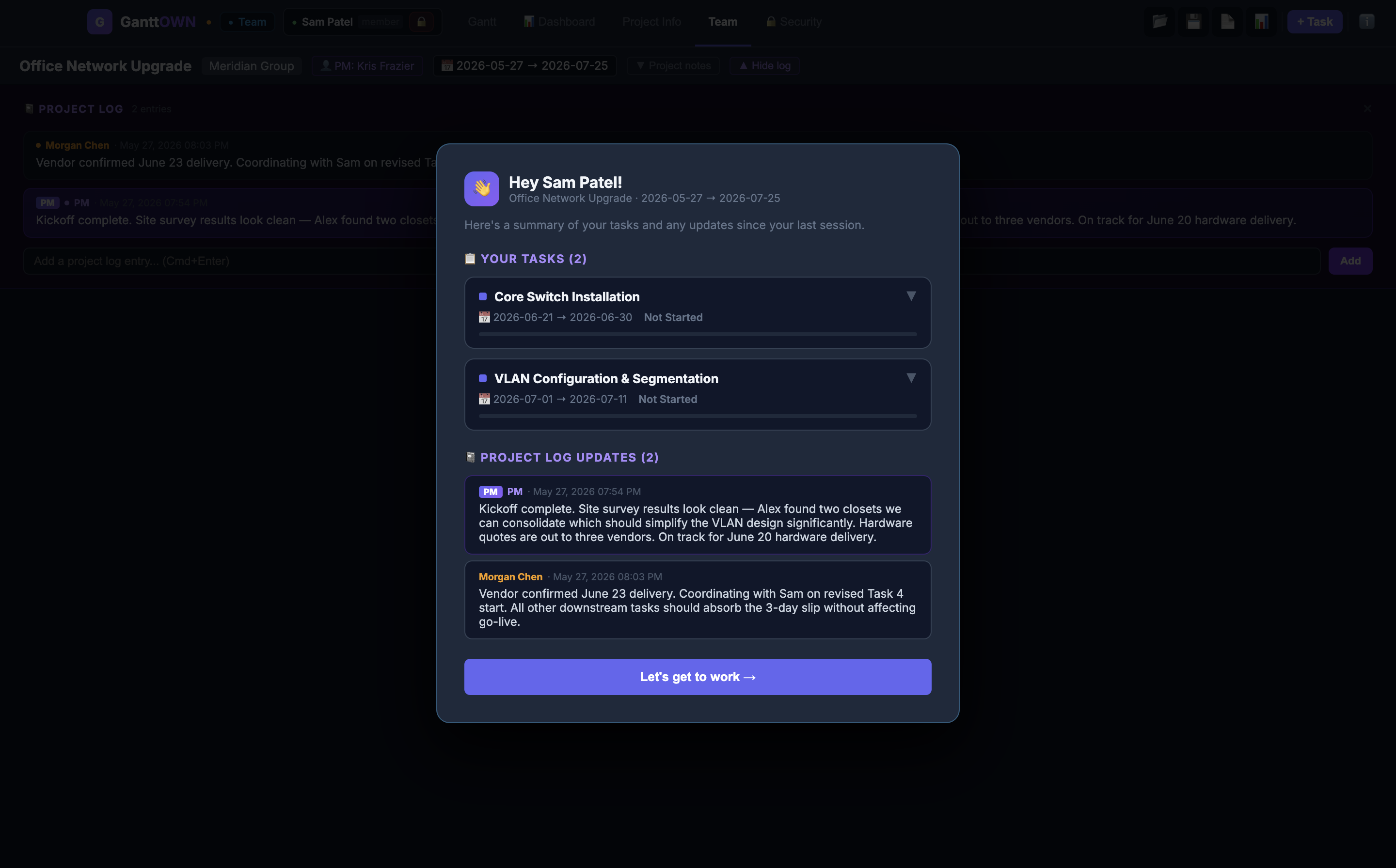 Member inbox with activity